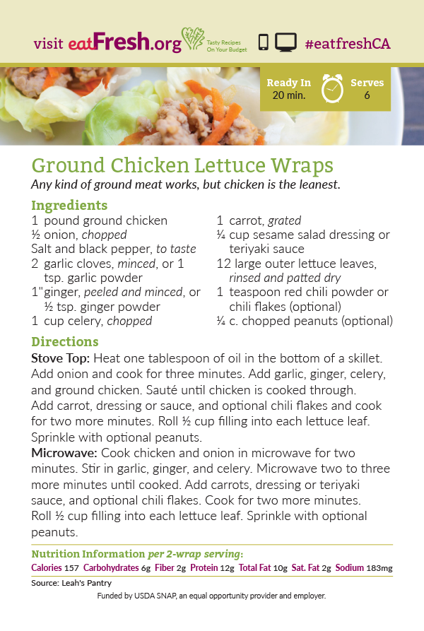 Ground Chicken Lettuce Wrap Recipe Card