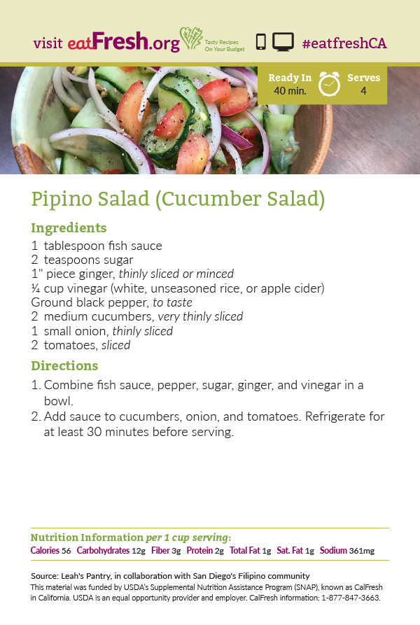 Pipino Salad (Cucumber Salad) Recipe Card - Leah's Pantry