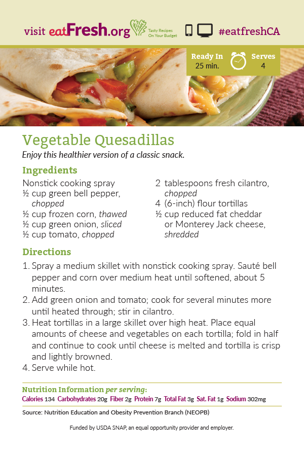 Vegetable Quesadillas Recipe Card – Leah's Pantry